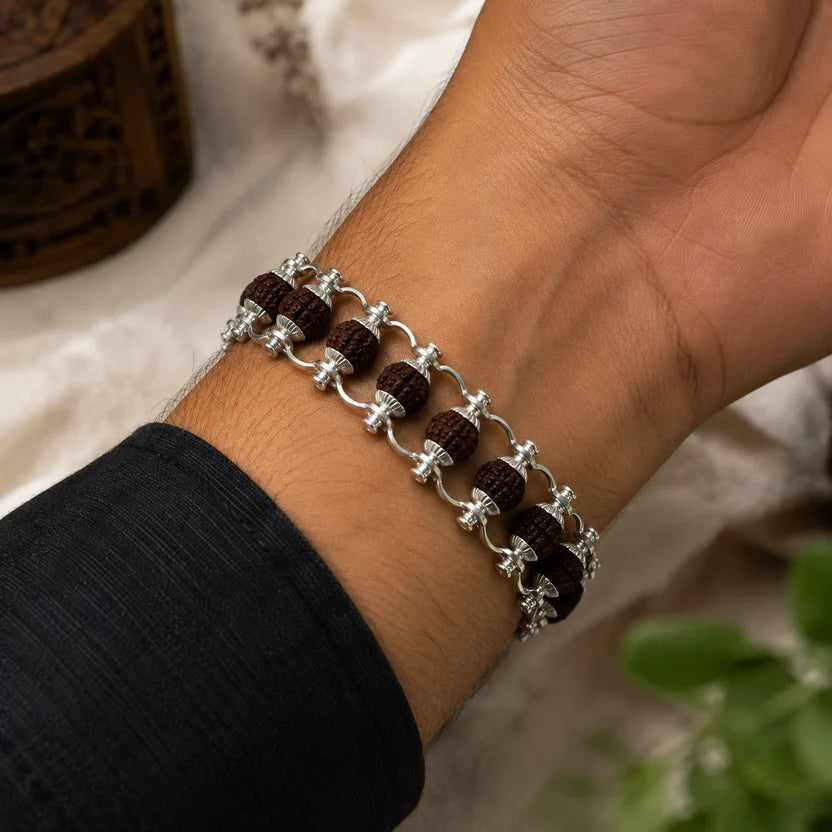 Gold Plated Rudraksha Bracelet And Silver Plated Modern Rudraksha Bracelet Combo