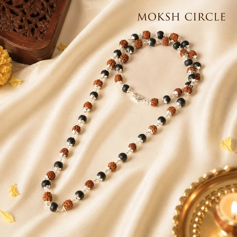 Silver Plated Rudraksha Karungali Mala And Silver Plated Modern Rudraksha Bracelet Combo