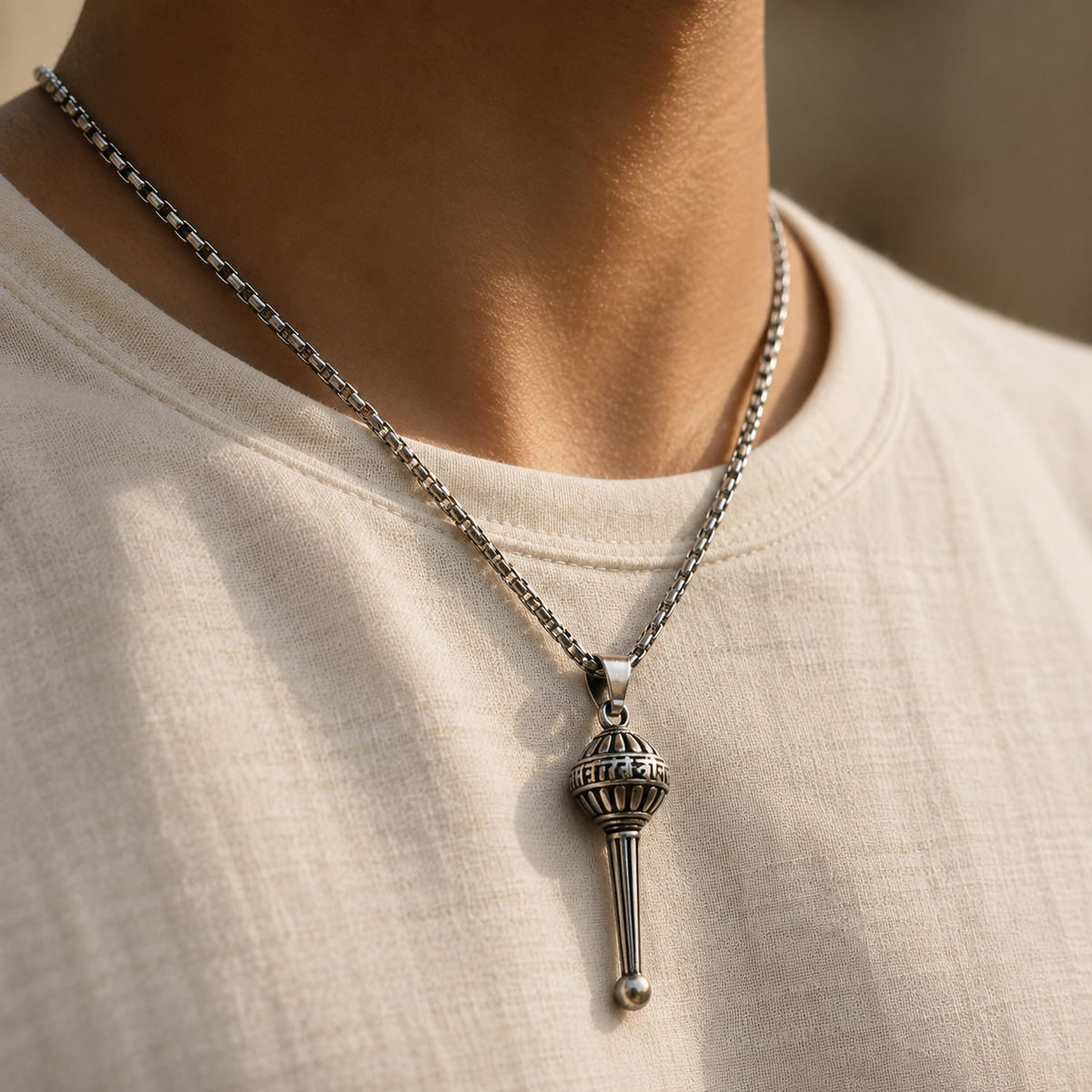 Hanuman Gada Silver Plated Pendant with Chain