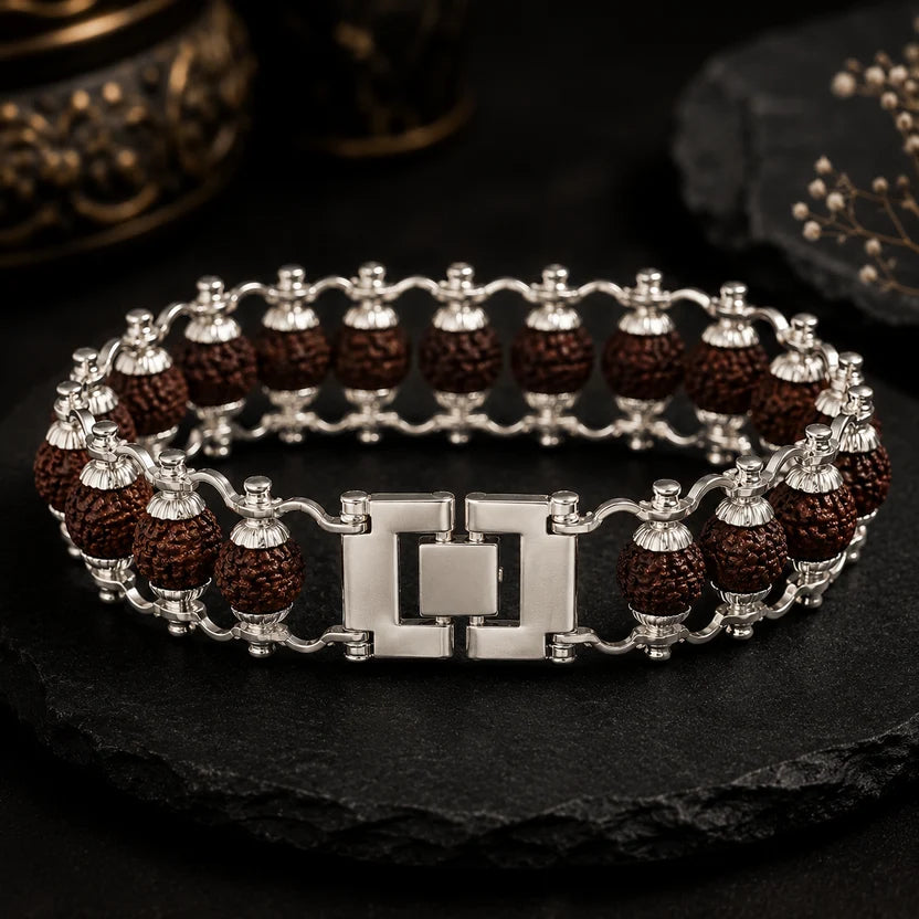 Gold Plated Rudraksha Bracelet And Silver Plated Modern Rudraksha Bracelet Combo