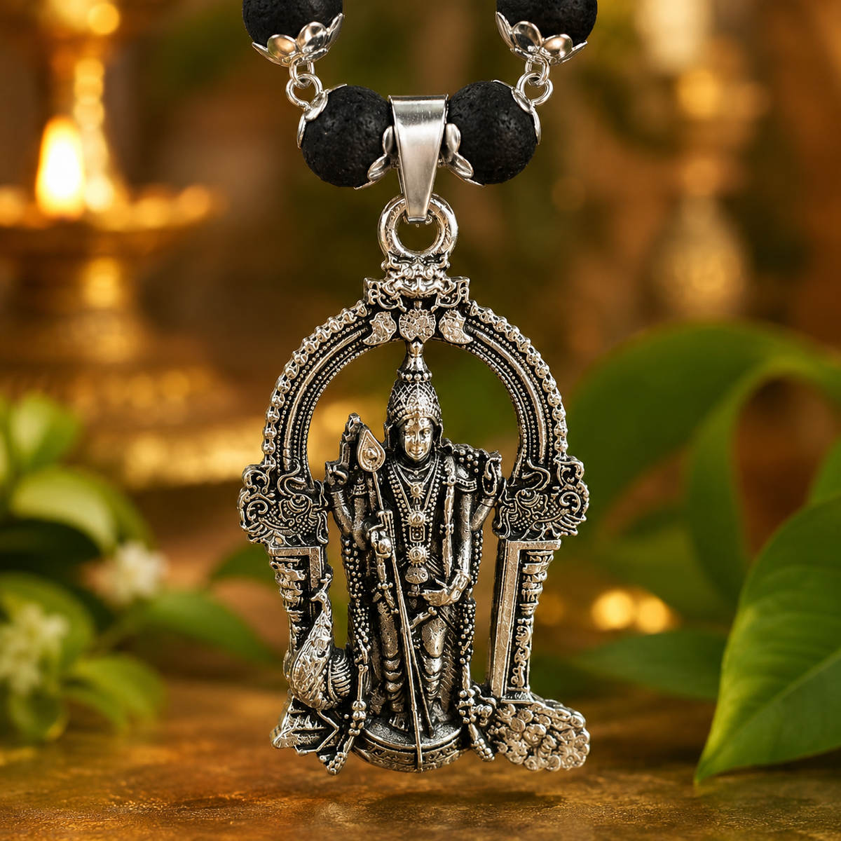 Lord Murugan Pendant with Karungali mala