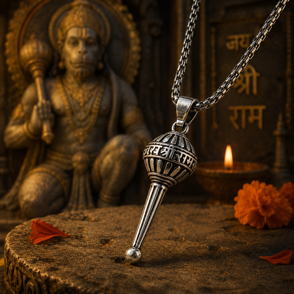 Hanuman Gada Silver Plated Pendant with Chain