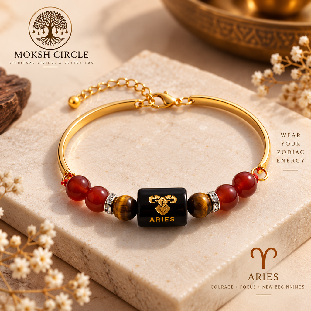 Aries Zodiac (मेष राशि) Crystal Bracelet – Golden Finish