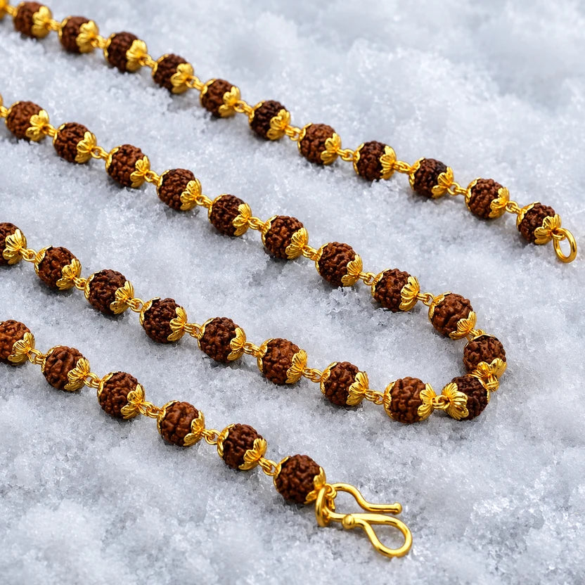 Gold Plated Rudraksha Bracelet And Gold Plated Rudraksha Mala Combo