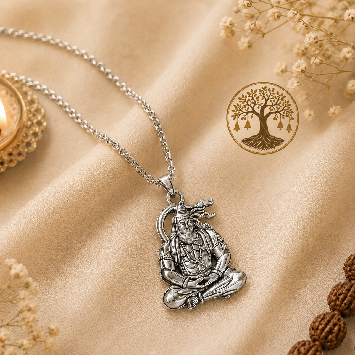 Pure Silver Plated Hanuman Pendant With Chain
