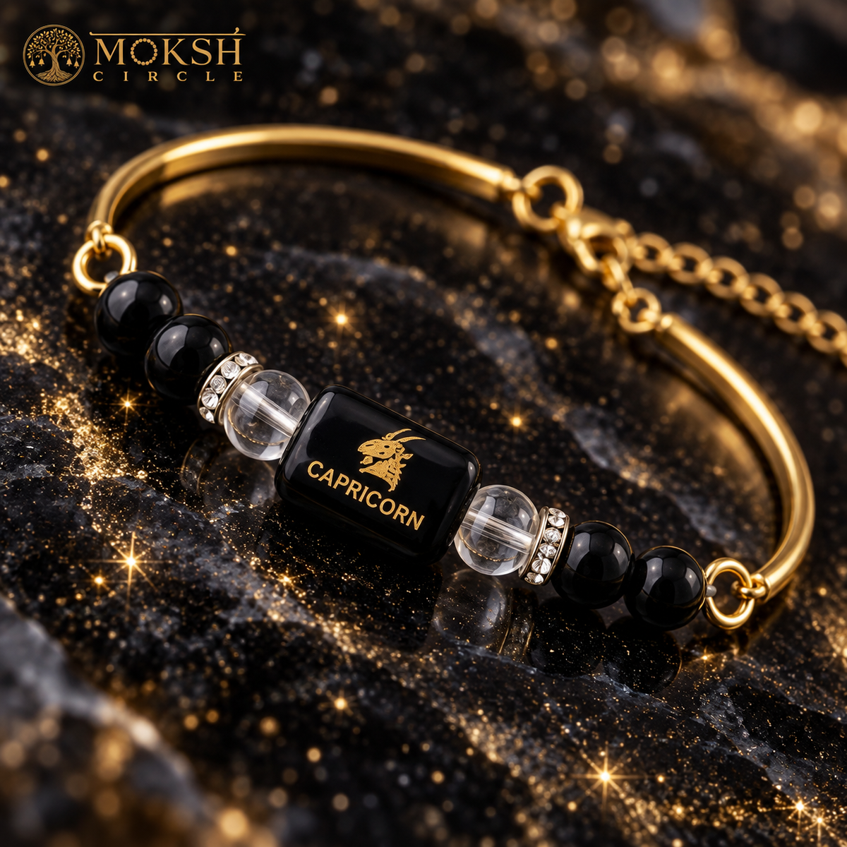 Capricorn Zodiac (मकर राशि) Crystal Bracelet – Golden Finish