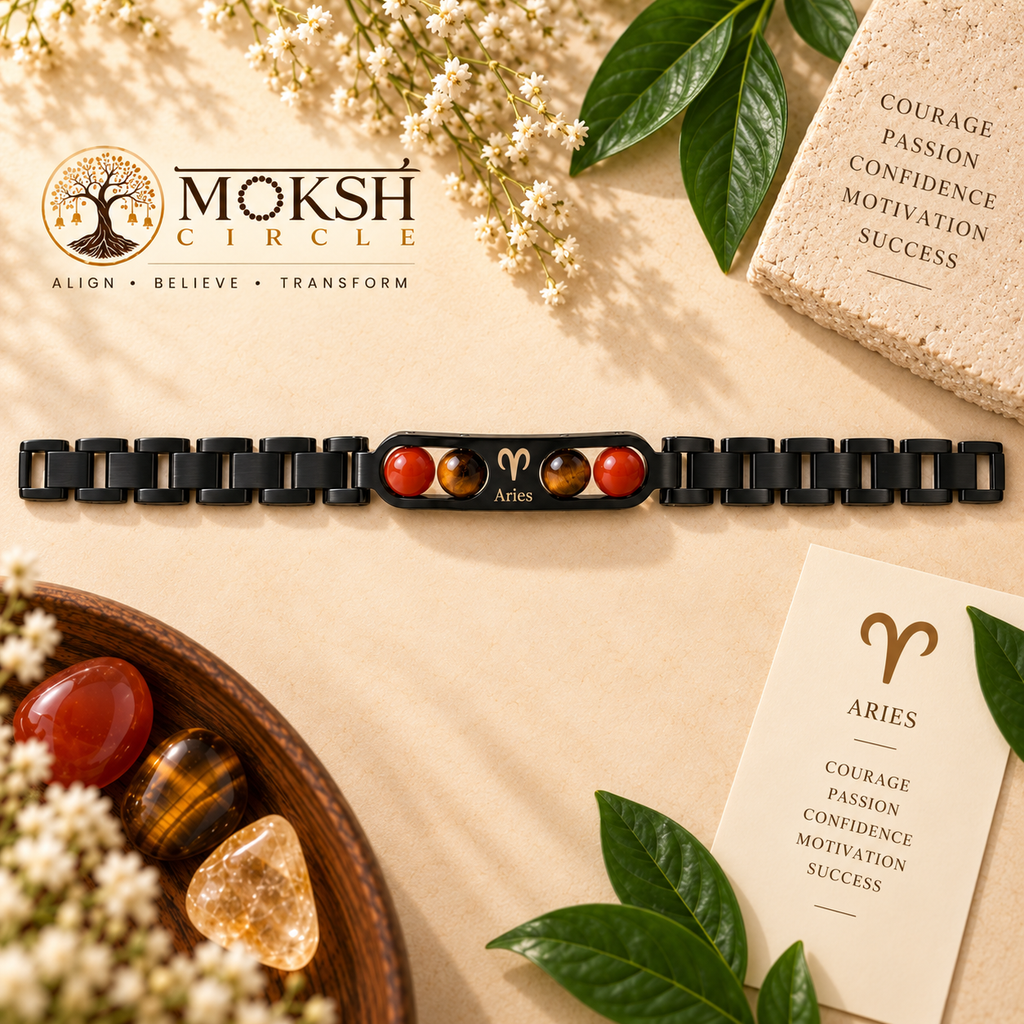 Aries (मेष राशि) Gemstone Bracelet – Premium Black Finish