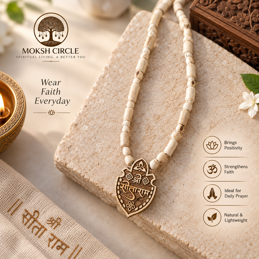 Shree Sita Ram Tulsi Mala with Wooden Pendant