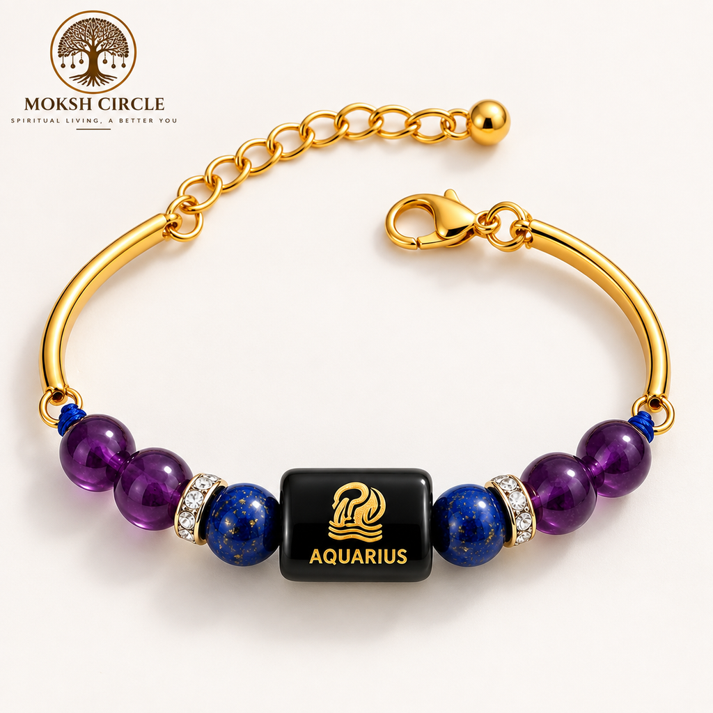 Aquarius Zodiac (कुंभ राशि) Crystal Bracelet – Golden Finish