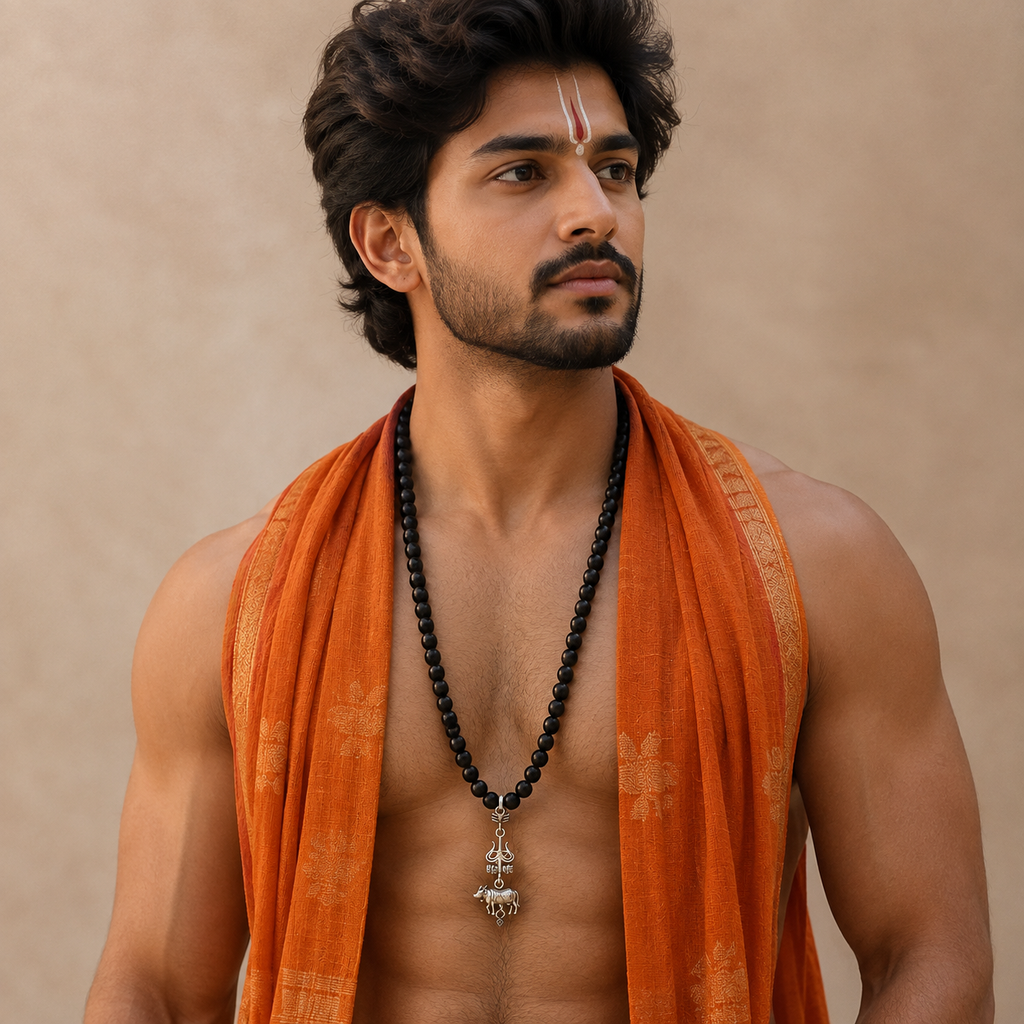 Shiv Trishul Nandi Pendant Karungali Mala