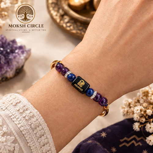 Aquarius Zodiac (कुंभ राशि) Crystal Bracelet – Golden Finish