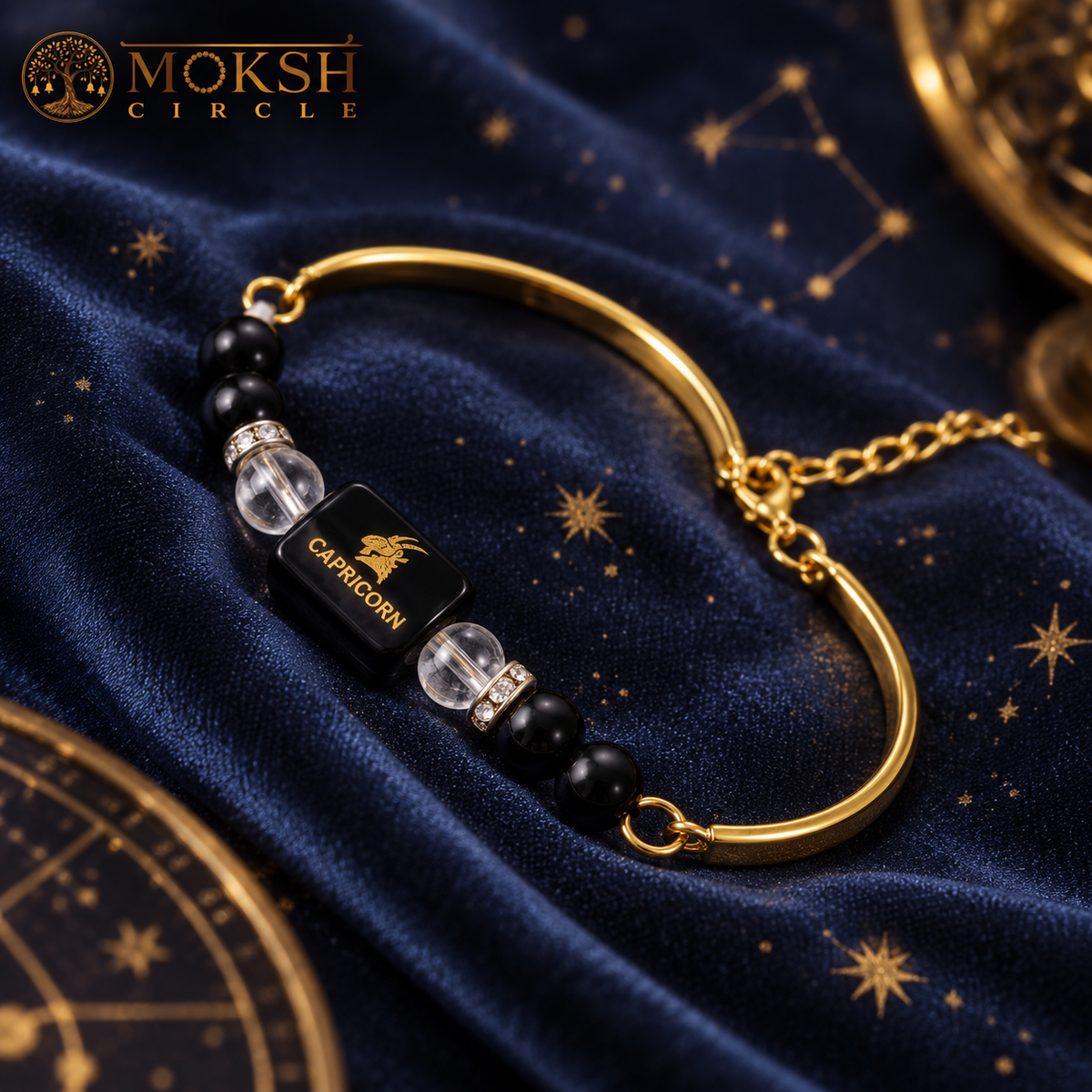 Capricorn Zodiac (मकर राशि) Crystal Bracelet – Golden Finish