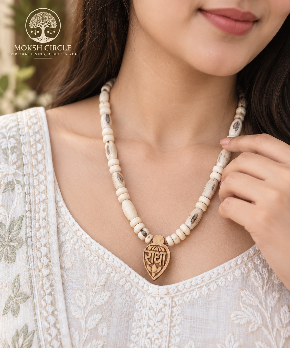 Shree Radha Tulsi Mala with Radha Naam Carved Pendant