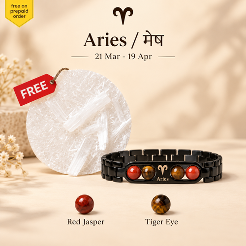 Aries (मेष राशि) Gemstone Bracelet – Premium Black Finish