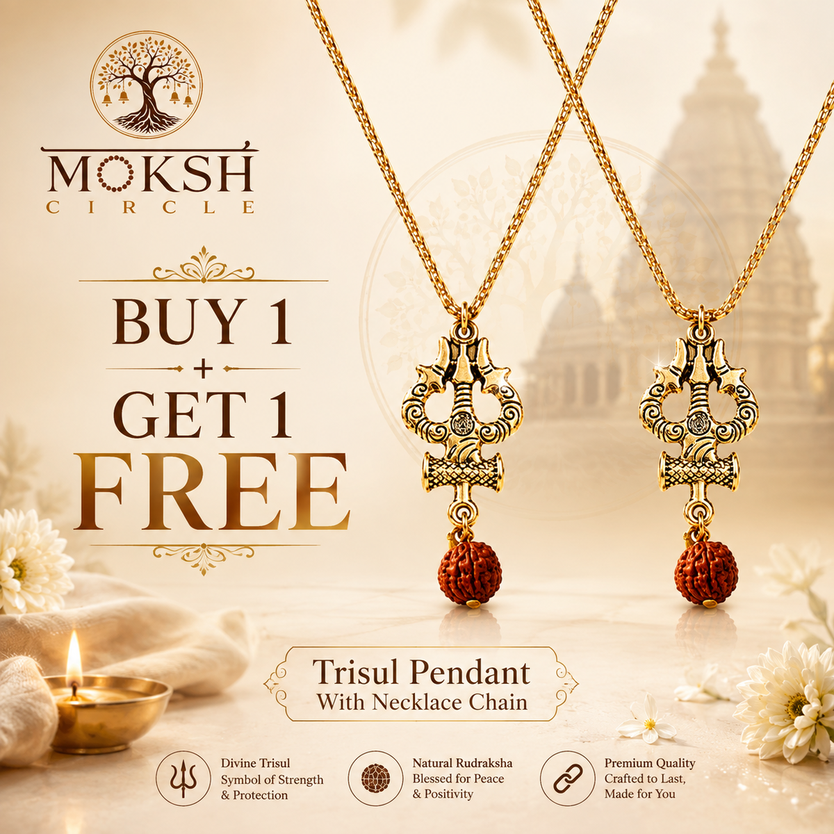 Gold Plated Trisul Pendant With Chain