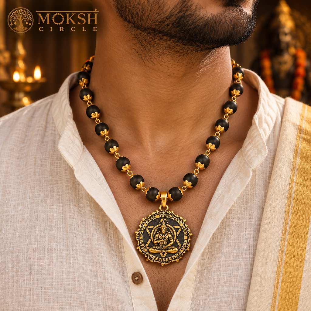 Ram Naam Hanuman Karungali Necklace – Gold Edition