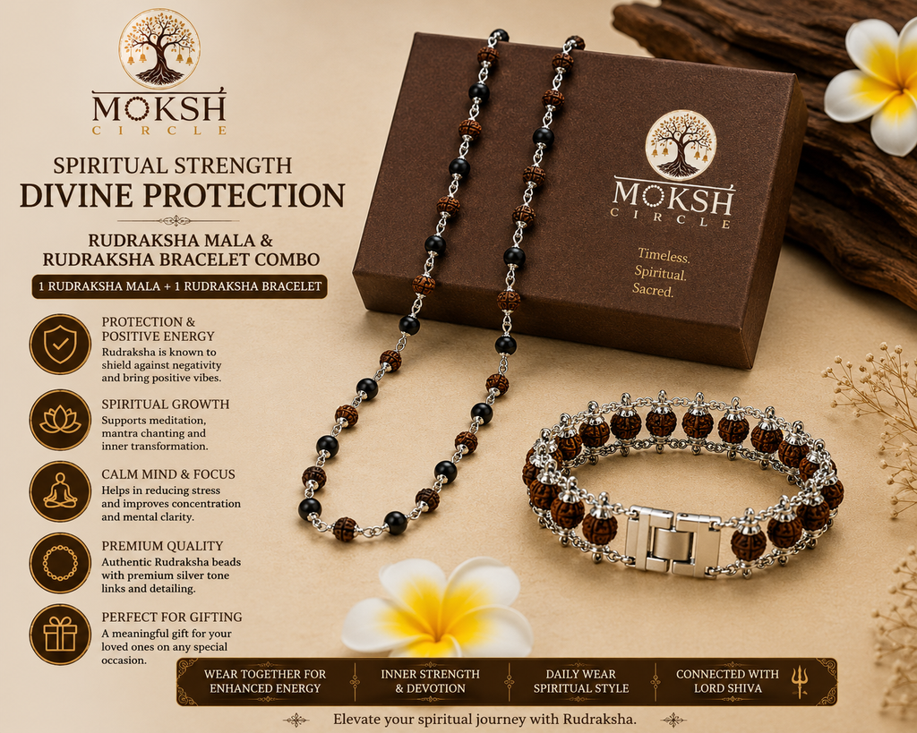 Silver Plated Rudraksha Karungali Mala And Silver Plated Modern Rudraksha Bracelet Combo
