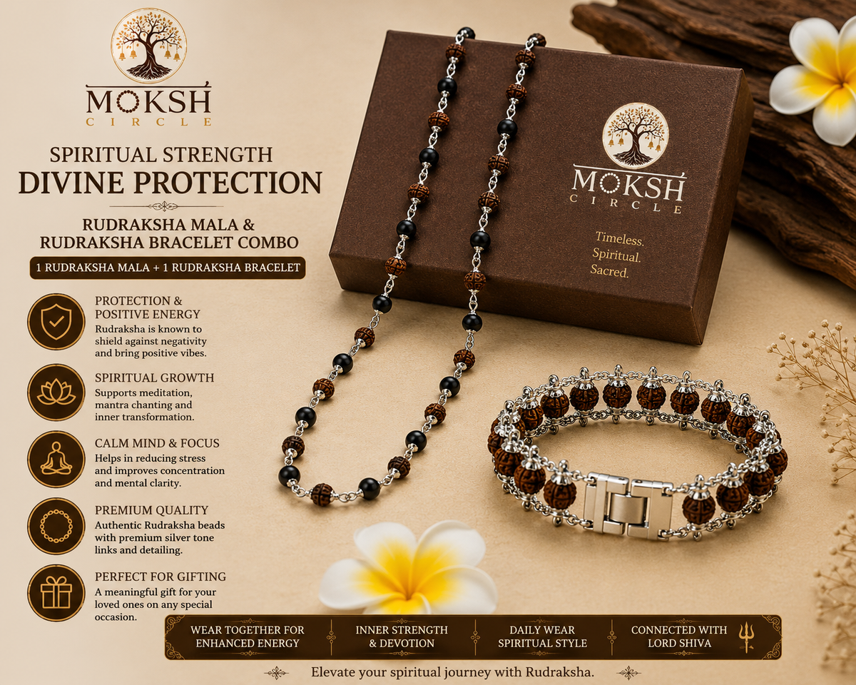 Silver Plated Rudraksha Karungali Mala And Silver Plated Modern Rudraksha Bracelet Combo
