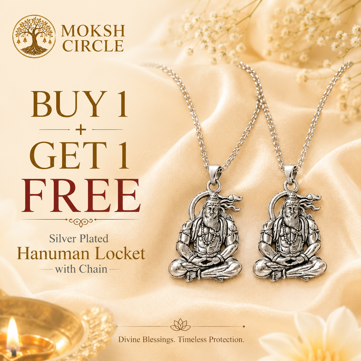 Pure Silver Plated Hanuman Pendant With Chain