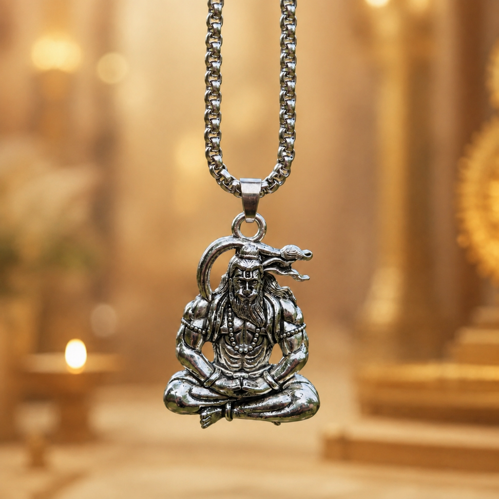 Pure Silver Plated Hanuman Pendant With Chain