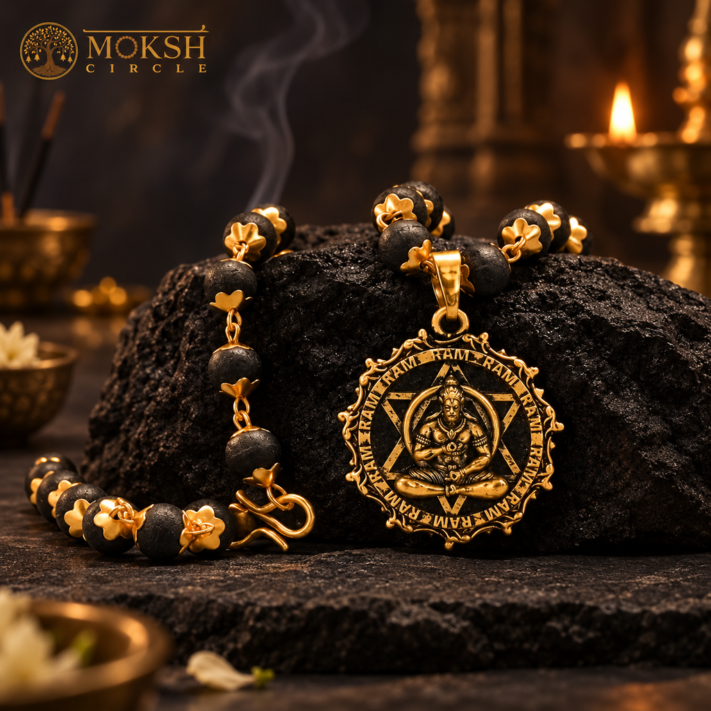 Ram Naam Hanuman Karungali Necklace – Gold Edition