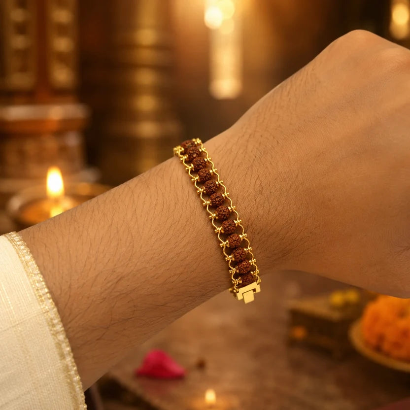 Gold Plated Rudraksha Bracelet And Silver Plated Modern Rudraksha Bracelet Combo