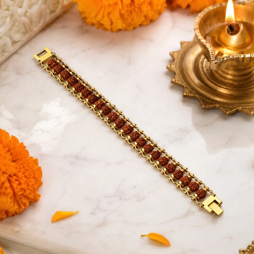 Gold Plated Rudraksha Bracelet And Silver Plated Modern Rudraksha Bracelet Combo