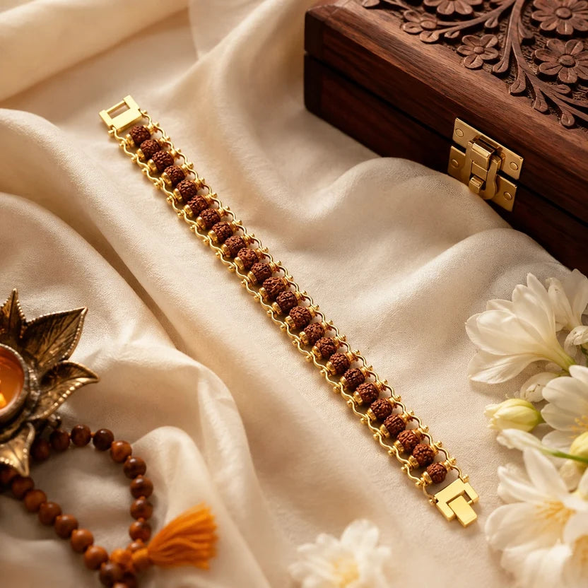 Gold Plated Rudraksha Bracelet And Gold Plated Rudraksha Mala Combo