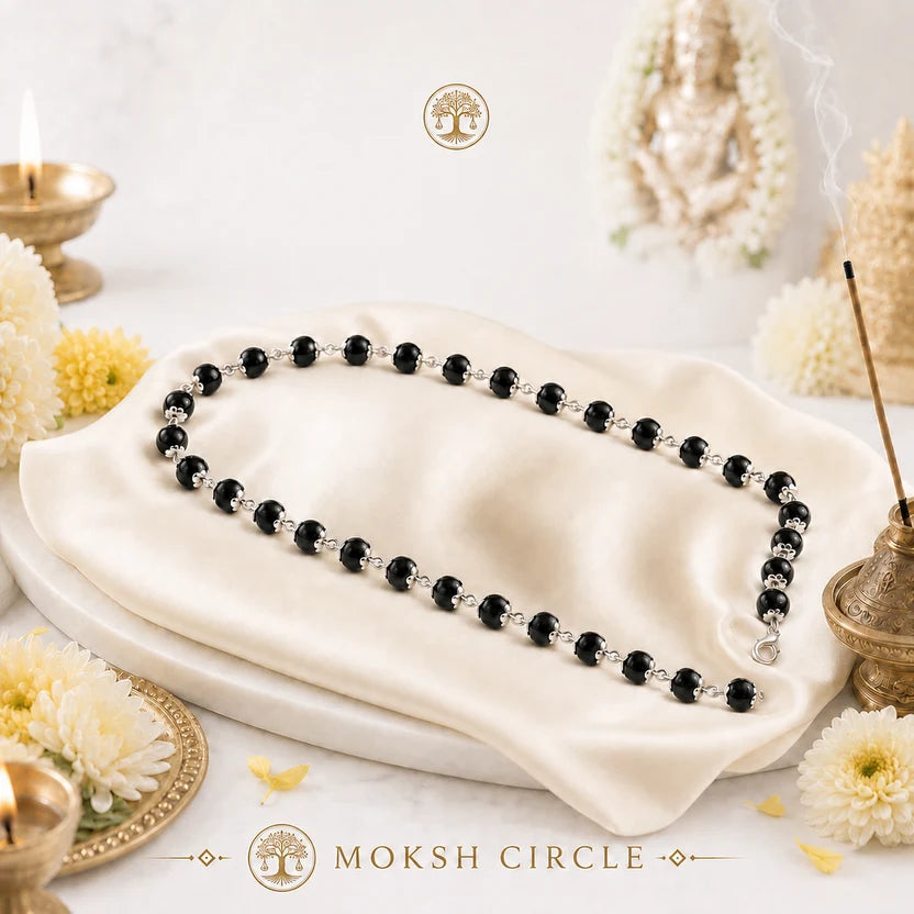 Silver Plated Modern Rudraksha Bracelet And Karungali Silver Cap Mala Combo