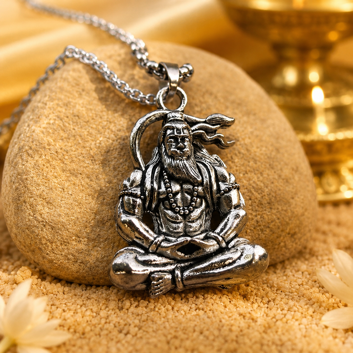 Pure Silver Plated Hanuman Pendant With Chain