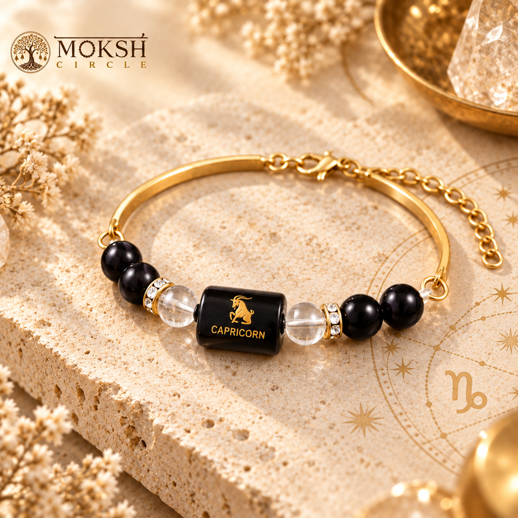 Capricorn Zodiac (मकर राशि) Crystal Bracelet – Golden Finish