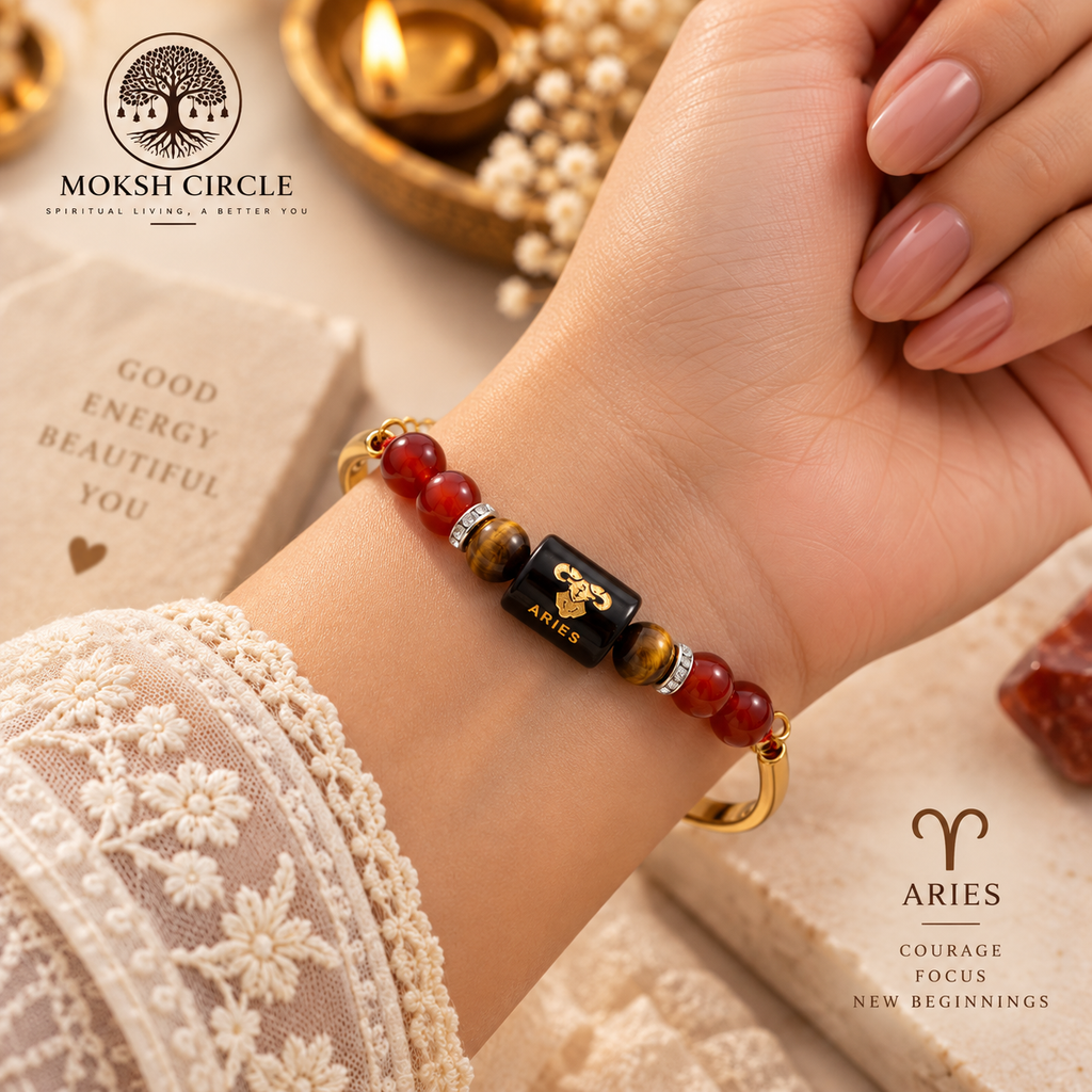 Aries Zodiac (मेष राशि) Crystal Bracelet – Golden Finish