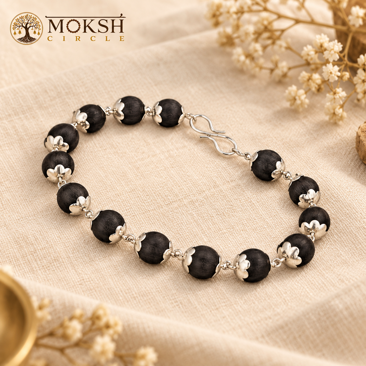 Silver-Tone Karungali Bead Bracelet