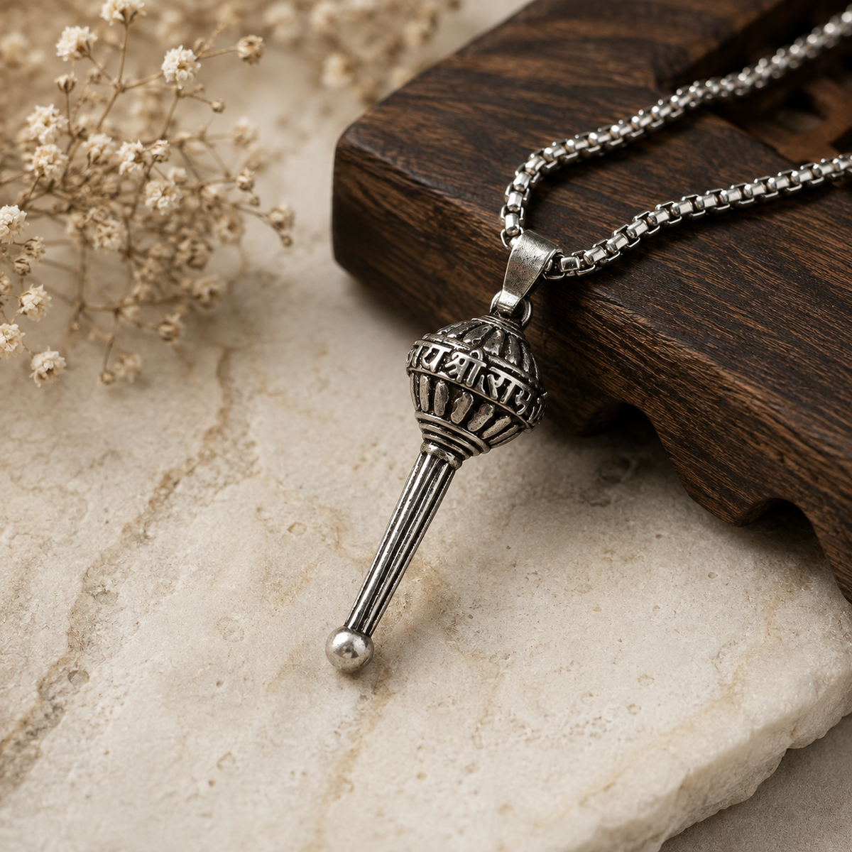 Hanuman Gada Silver Plated Pendant with Chain