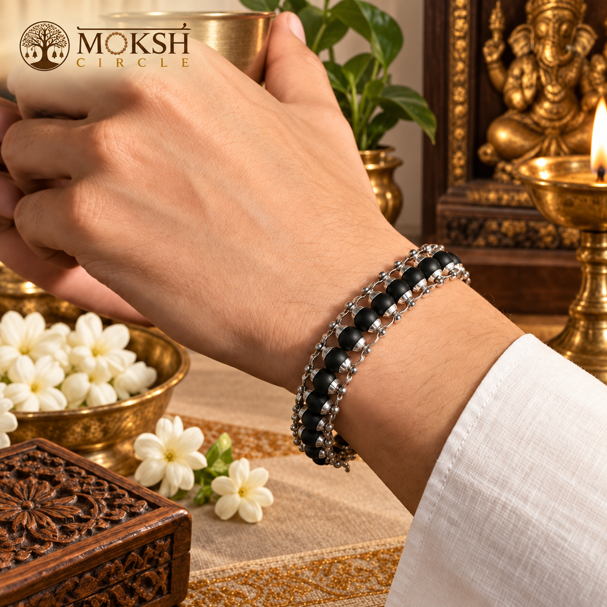 Natural Karungali Silver Chain Bracelet