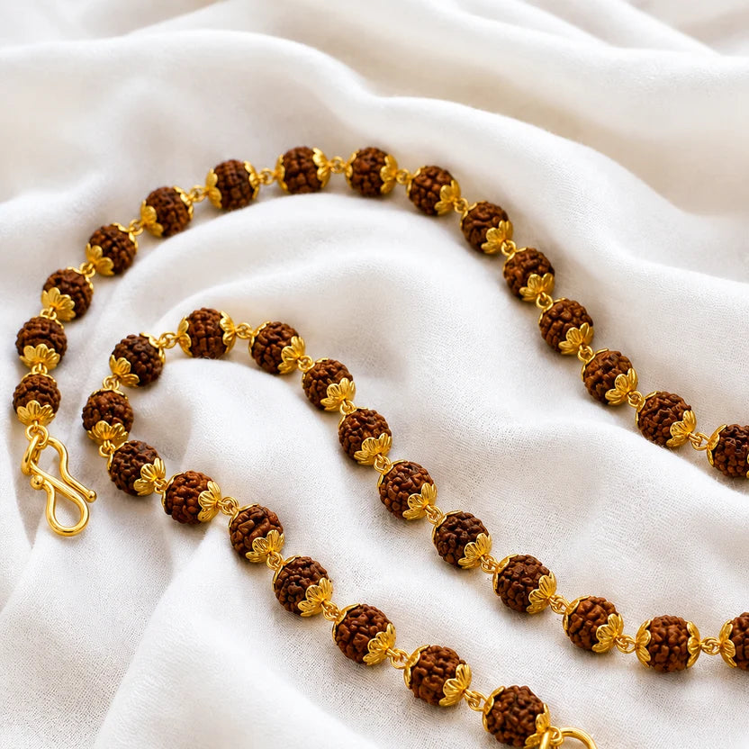 Gold Plated Rudraksha Bracelet And Gold Plated Rudraksha Mala Combo
