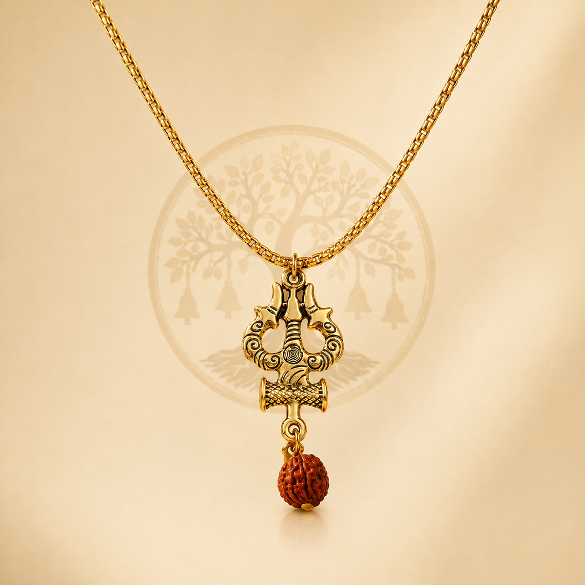 Gold Plated Trisul Pendant With Chain