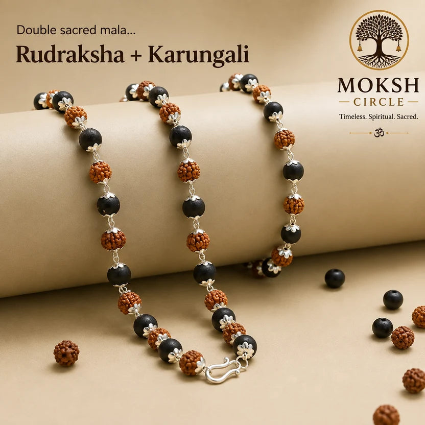 Silver Plated Rudraksha Karungali Mala And Silver Plated Modern Rudraksha Bracelet Combo