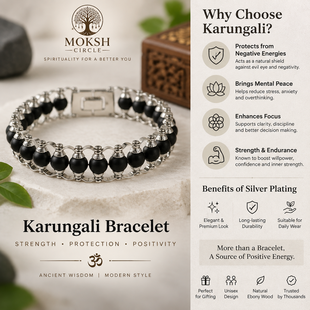 Natural Karungali Silver Chain Bracelet