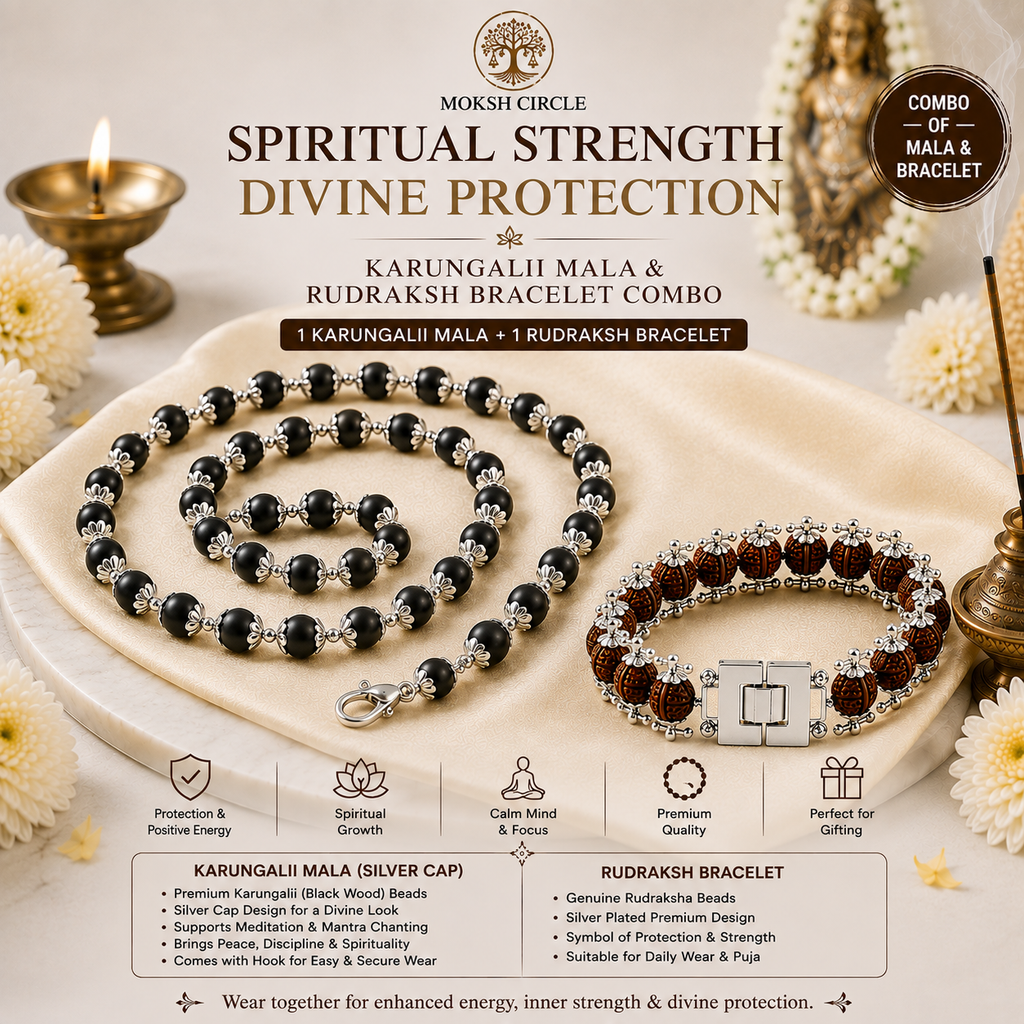 Silver Plated Modern Rudraksha Bracelet And Karungali Silver Cap Mala Combo